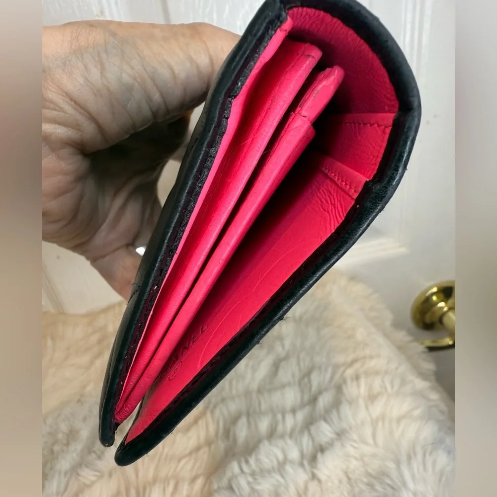 ❤️CHANEL LIGNE CAMBON BI-FOLD WALLET QUILTED BLACK LAMBSKIN - Picture 6 of 16